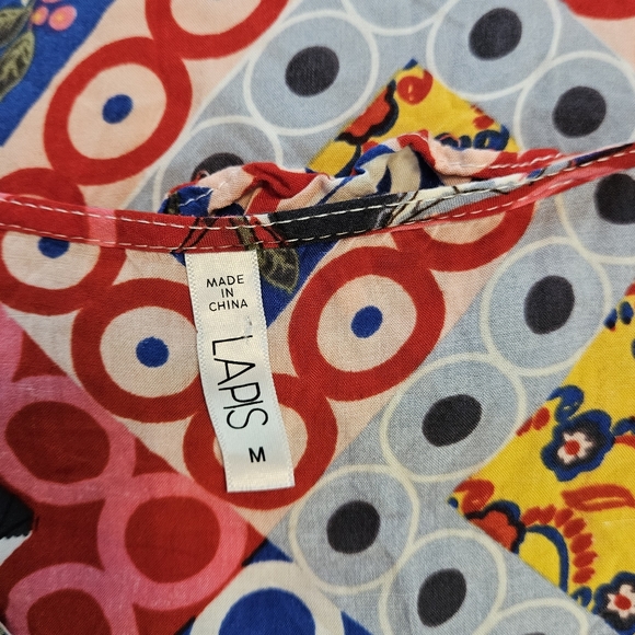 Anthropologie Lapis blue pink red yellow multi print blouson dress Women Medium - Picture 3 of 7